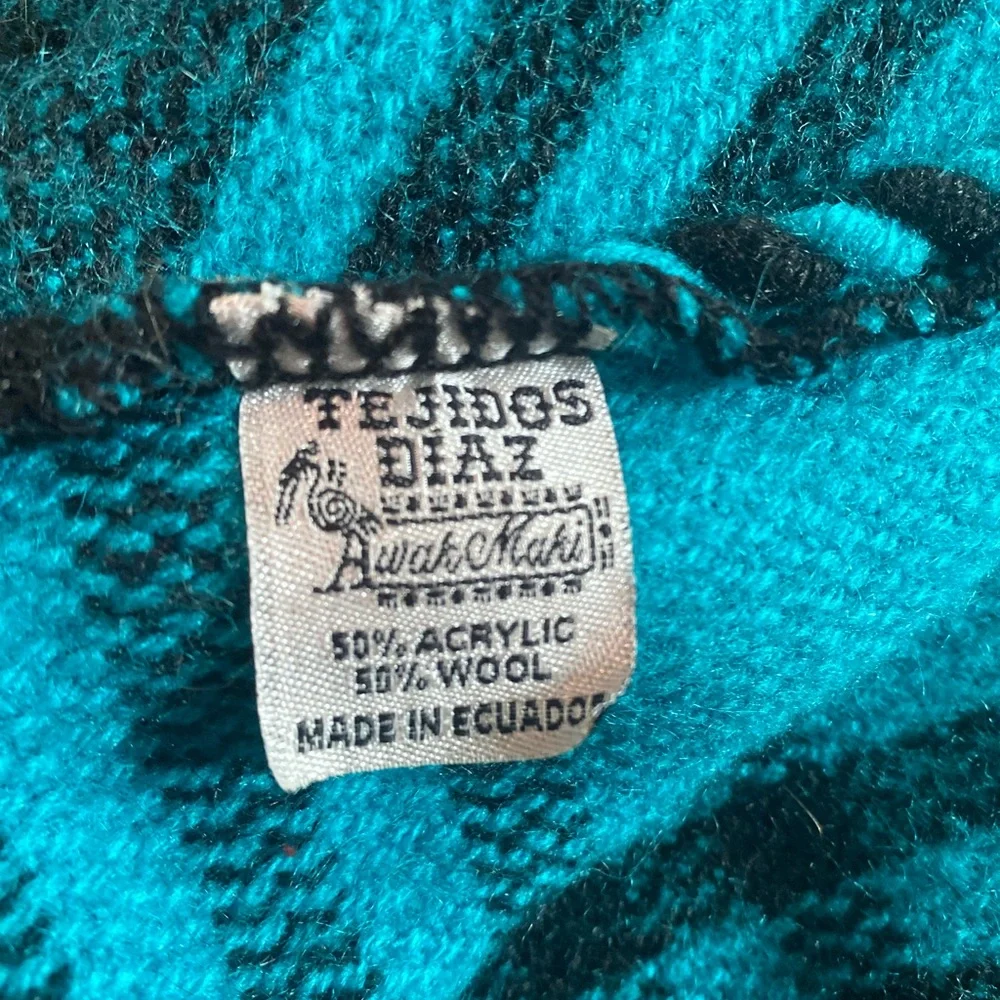 One Size Teal And Black Hooded Poncho